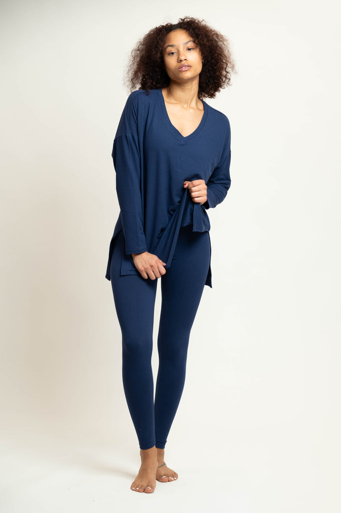 LONG SLEEVE ULTRA SOFT V-NECK NAVY BLUE SET